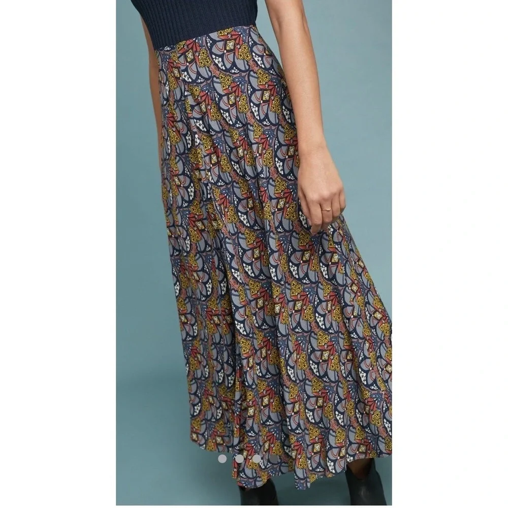 TINY Anthropologie Sophie Dress Sz L Navy Sweater Bodice Rayon Skirt Midi / Maxi - Picture 4 of 16